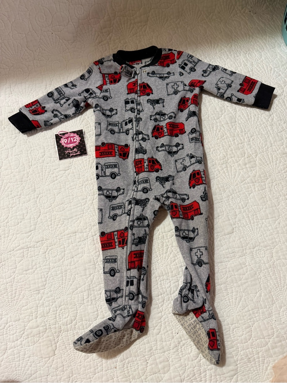Carter's Gray Footed One-Piece with Red Vehicle Print